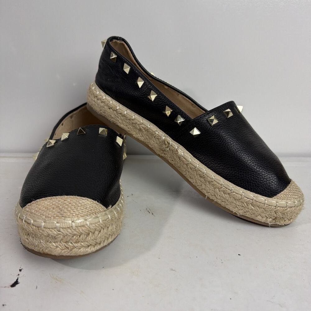 STEVEN BY STEVE MADDEN Womens Studded Punk Detail Espadrille Flats Black Size 9